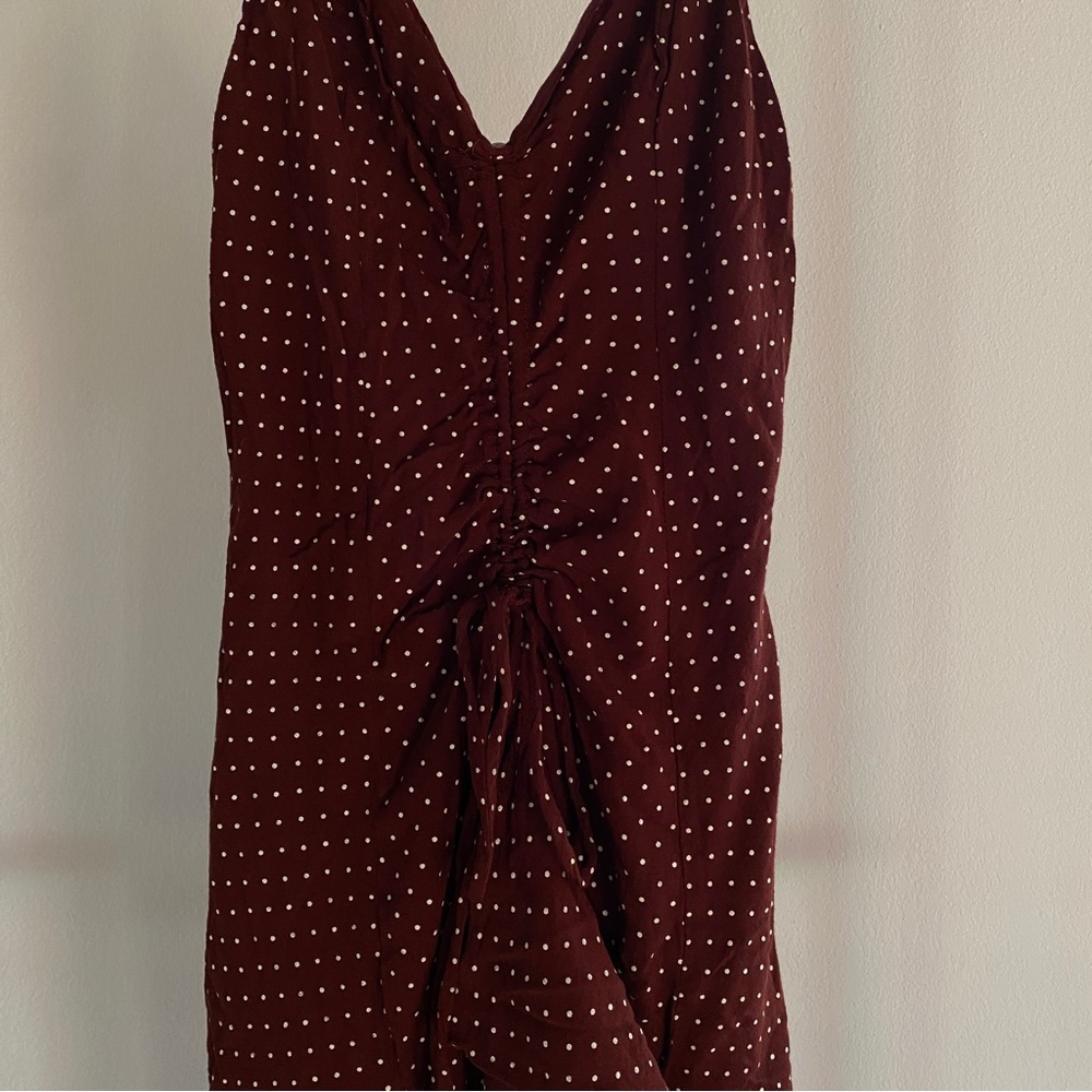 LUSH brown polka dot high low dress